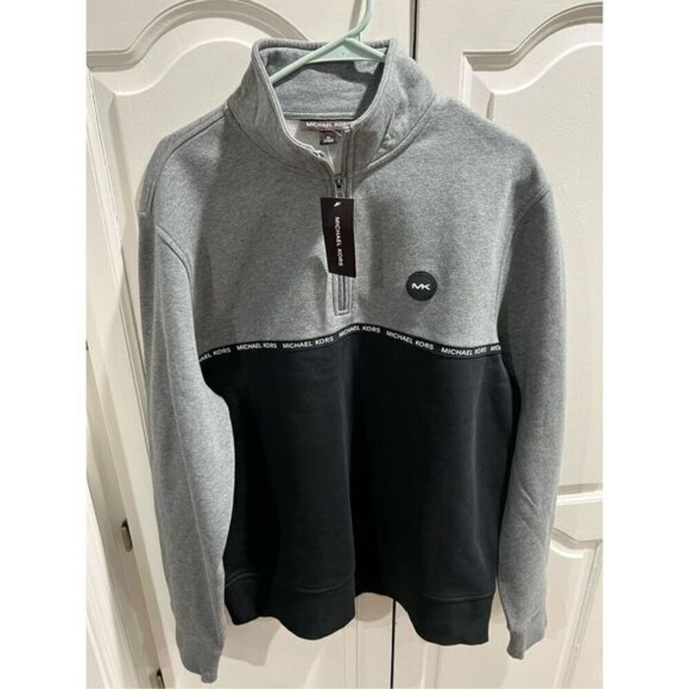 Michael Kors Mens Sweater ASH MELANGE Gray Size XL Pullover 1/2 Zip
